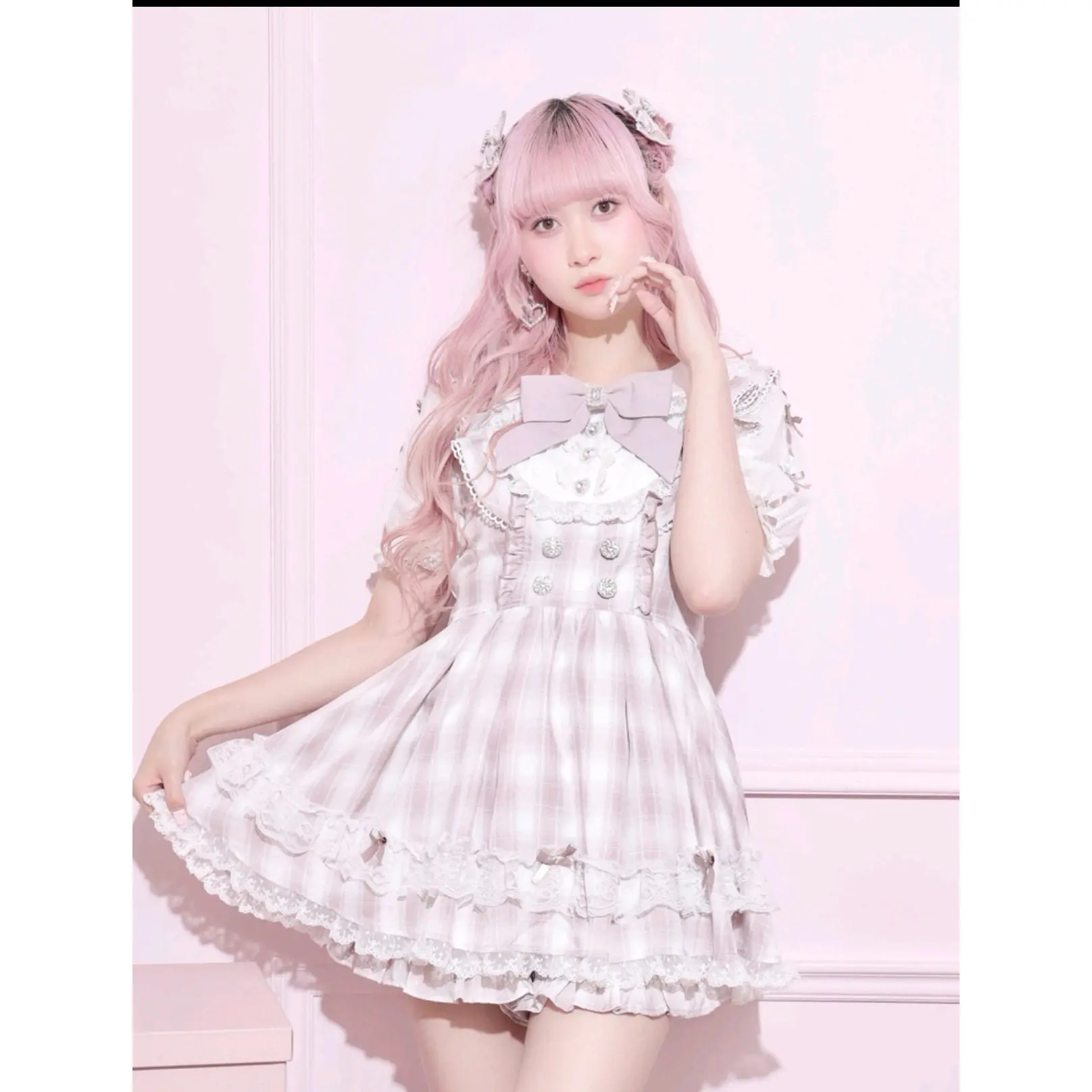 Japanese Shorts Set Summer Girl Doll Collar Plaid Big Bow Short Sleeve Shirt Top Bow Collar Short Plaid Dress Sets