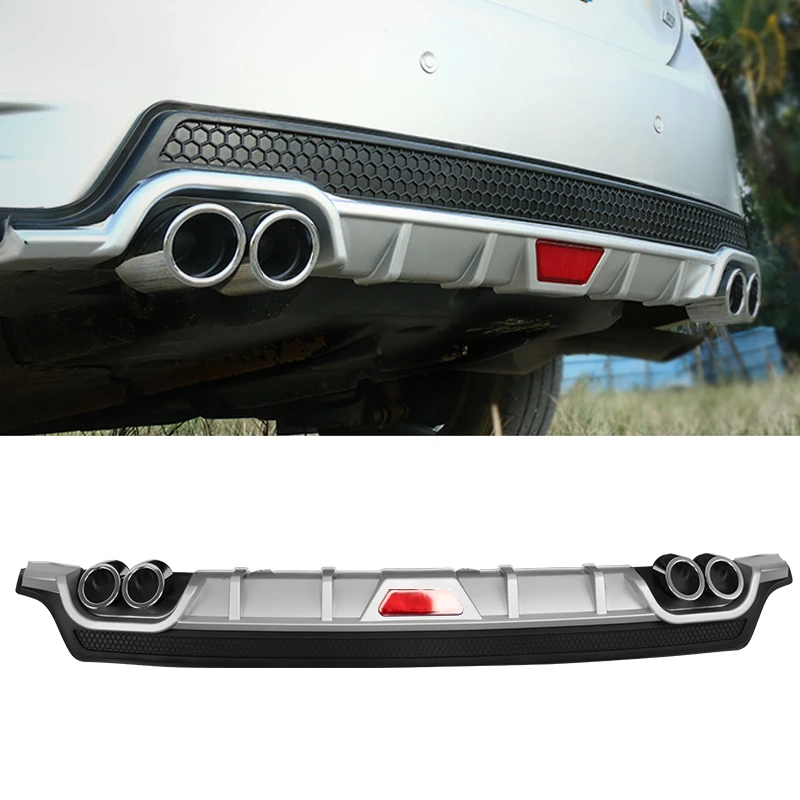 High Quality PP Plastic Rear Lip Spoiler With Exhaust Tip Universal Rear Diffuser Tuning Parts
