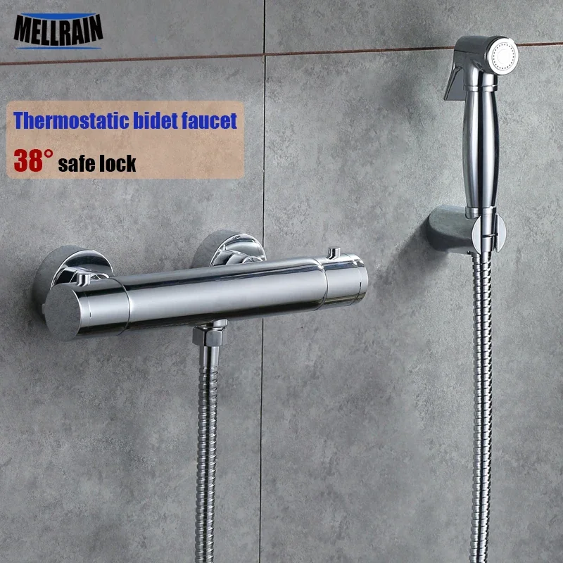 Thermostatic control bathroom & toilet bidet faucet wall mounted brass chrome plated thermostatic faucet sprayer shower head