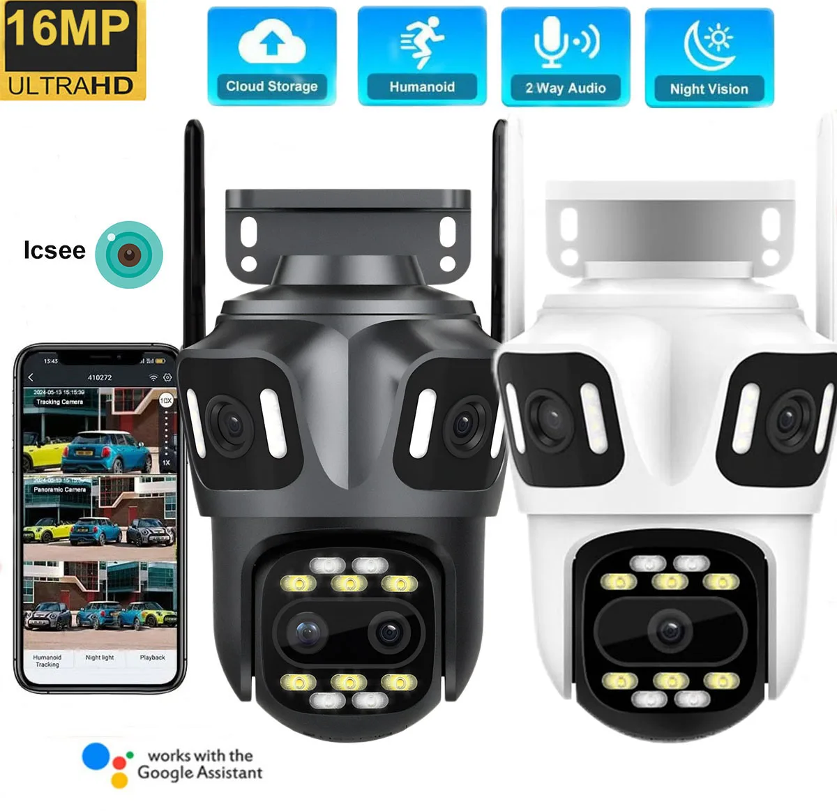 Uzoom 8K Three Screens Outdoor WIFI IP Camera with AI Human Detection PTZ Waterproof IP66 CCTV Video Surveillance System iCsee