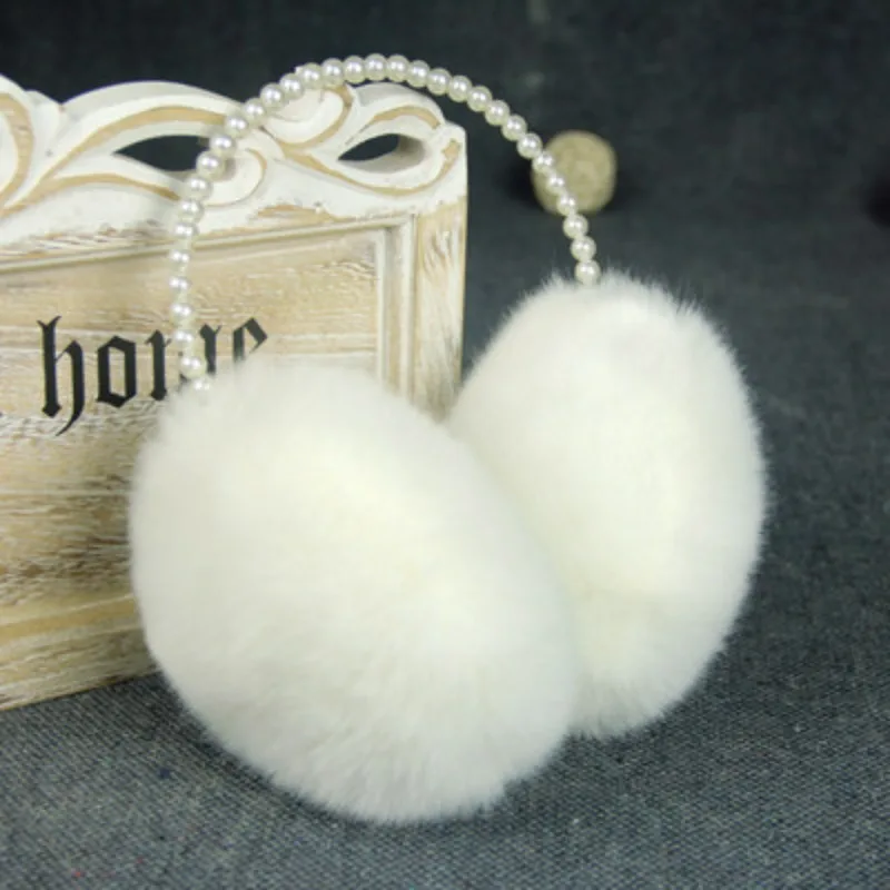 Pearl Faux Rabbit Fur Earmuffs Women Winter Plush Fluffy Ear Warmers Cute Ear Covers Headband