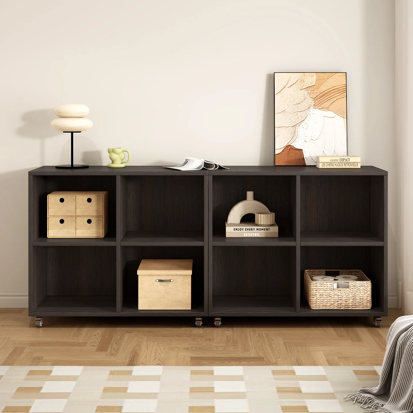 Office low cabinets are freely combined, multi-layer shelves against the wall do not take up space, storage printing and placing
