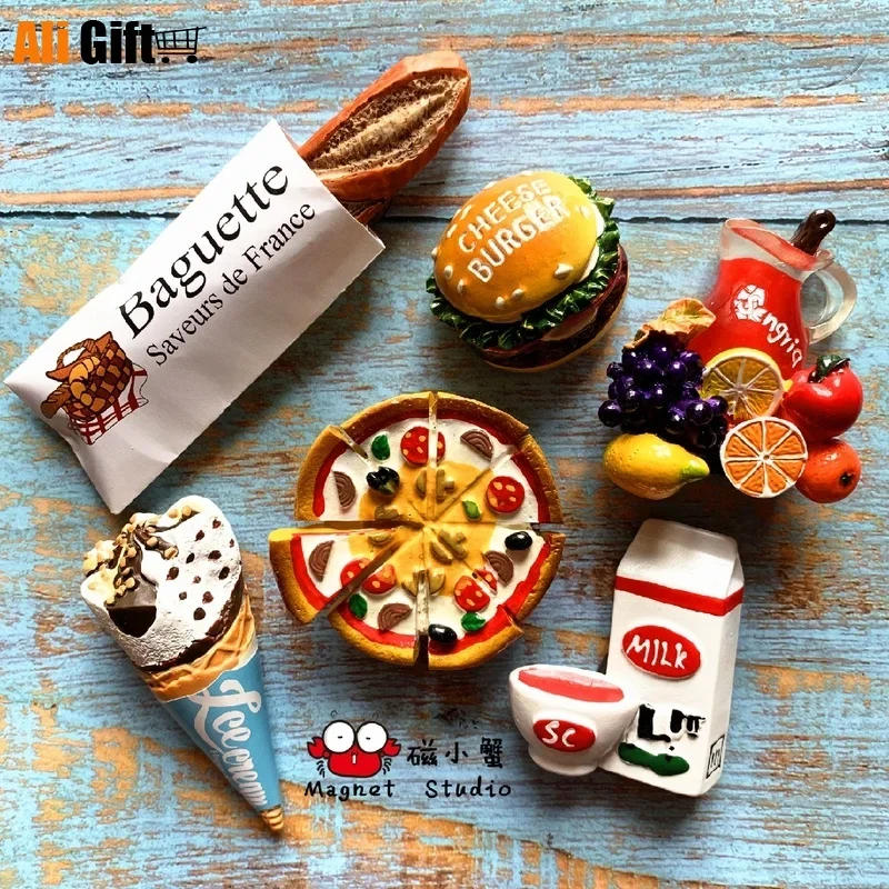 3D Fridge Magnet Sticker, Home Decoration, Fashion, Food, Milk, Pizza, Hamburger, Juice, Decore, Kawaii