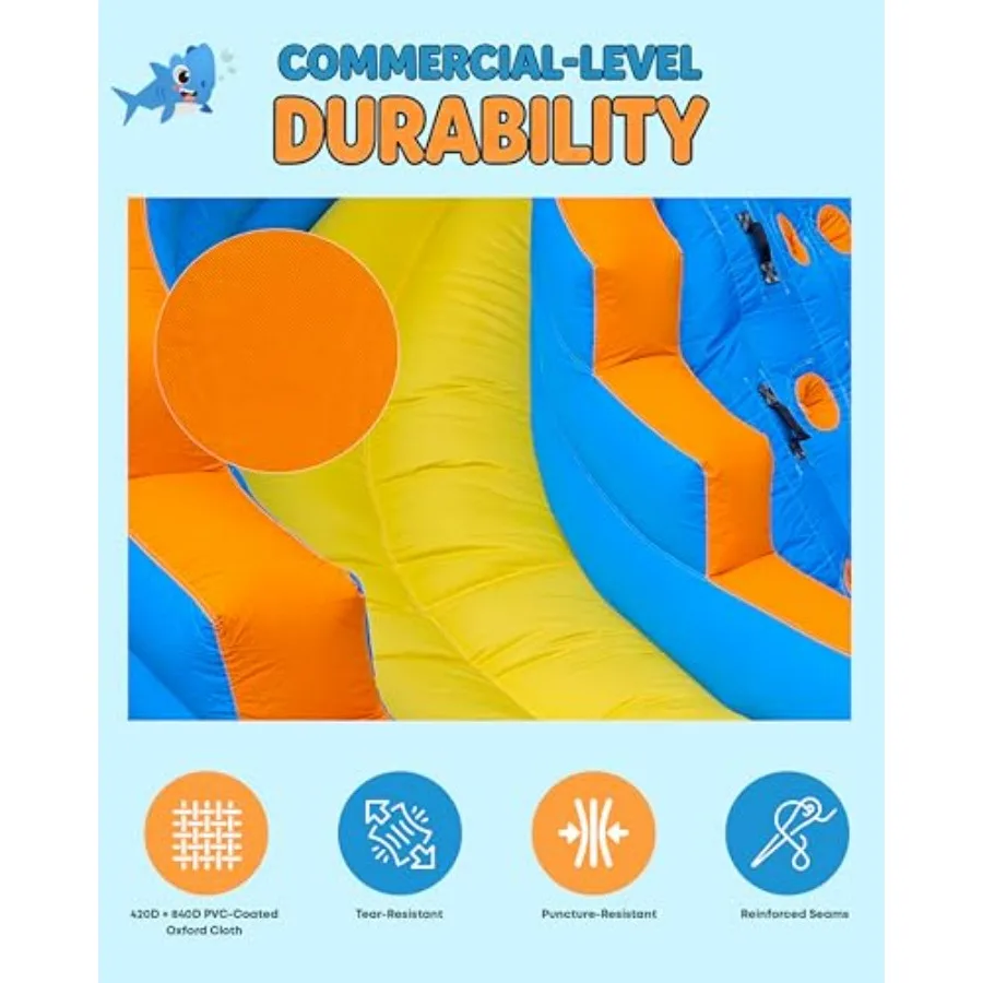 Backyard kids inflatable bounce house water park: PVC, blue/red, 13ft double lane slide with splash pool, climbing wall, water view 5