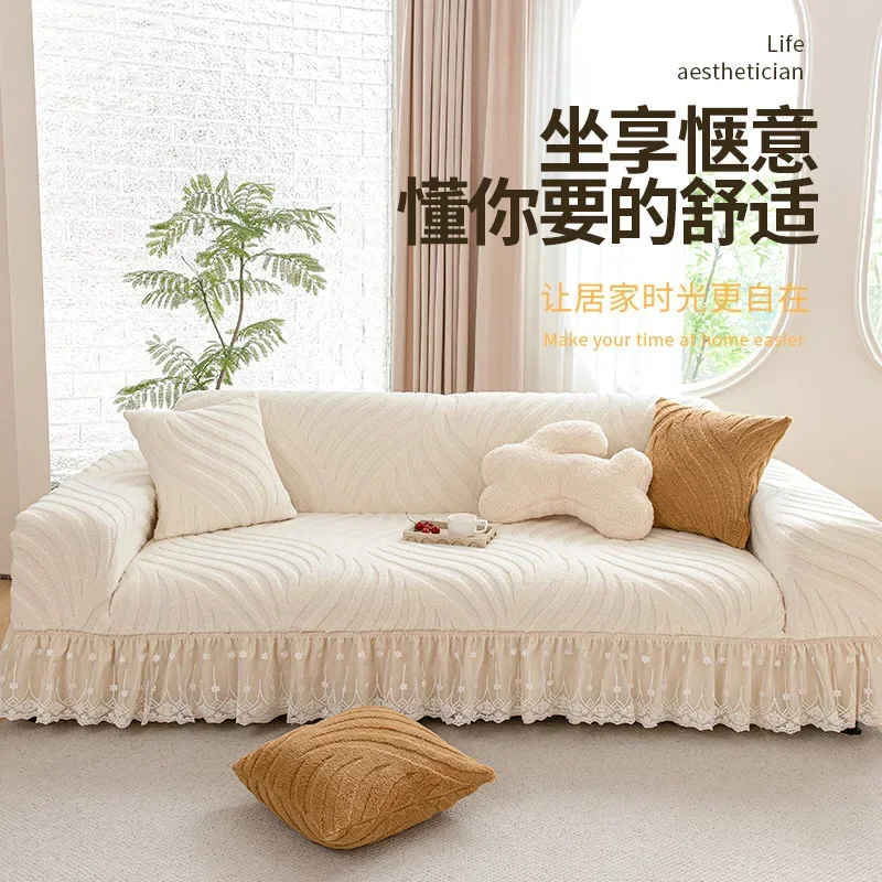 Luxury Jacquard Sofa Cover with Ruffle Non-Slip Dustproof for 1-4 Seater Sofa Machine Washable All-Season Home Decorations M060