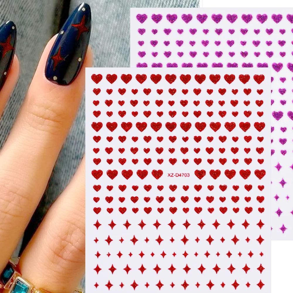5 Farben/Set Valentinstag Herz Stern Nagelaufkleber Glitzer Y2K Sternenlicht Liebe Nägel Selbstklebende Abziehbilder Romantische Maniküre Sliders
