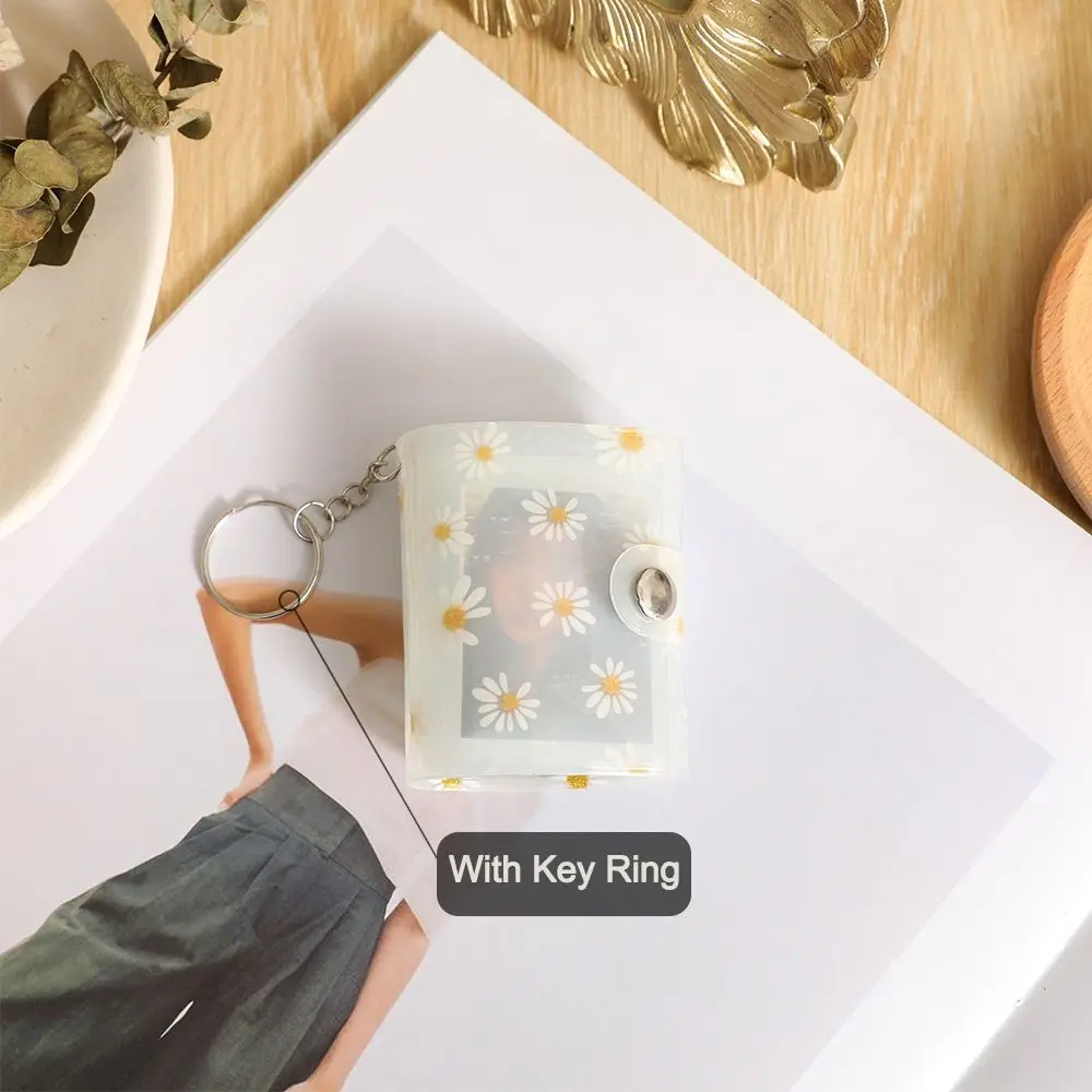 Portable Little Daisy Mini Photo Album PVC with Keychain Keychain Mini Album Name Card Book