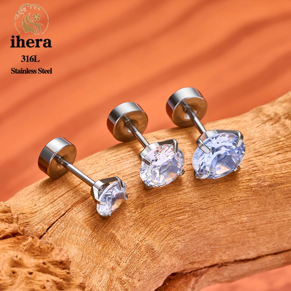 2/10PCS Stainless Steel 4 Prong Ear Studs Earrings Round Crystal Zircon Women Men Tragus Cartilage Piercing Fashion Jewelry