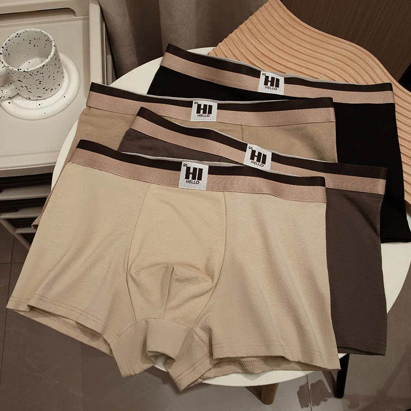 

4PCS Fashionable and Simple Pure Cotton Men's Underwear Comfortable and Breathable Bottom Crotch Mid-waist Men's Boxers