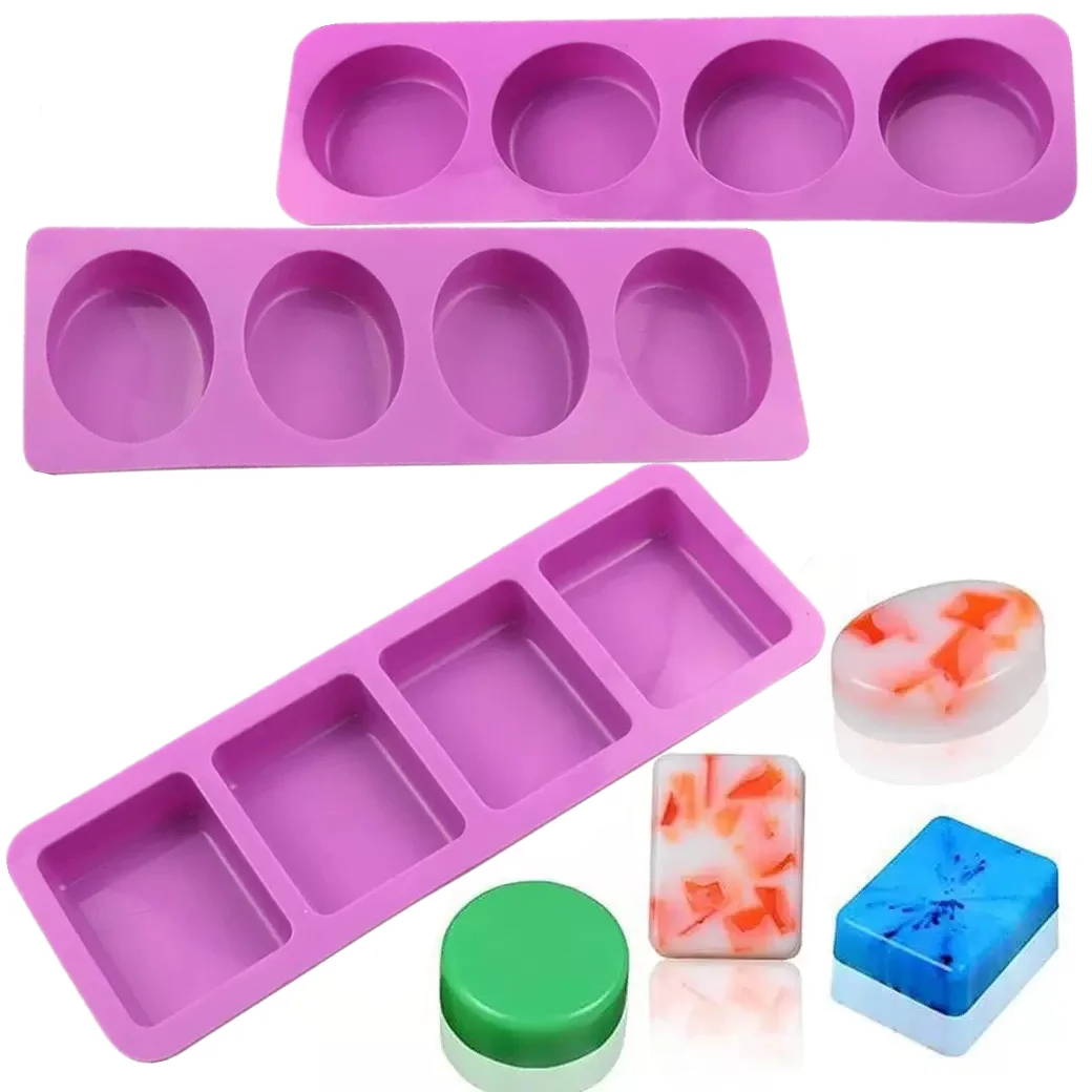 1pc Silicone Soap Mold For DIY Handmade Soap Making, Oval Soap Bar Maker Round Square Soaps Molds Candy Chocolate Moulds Purple