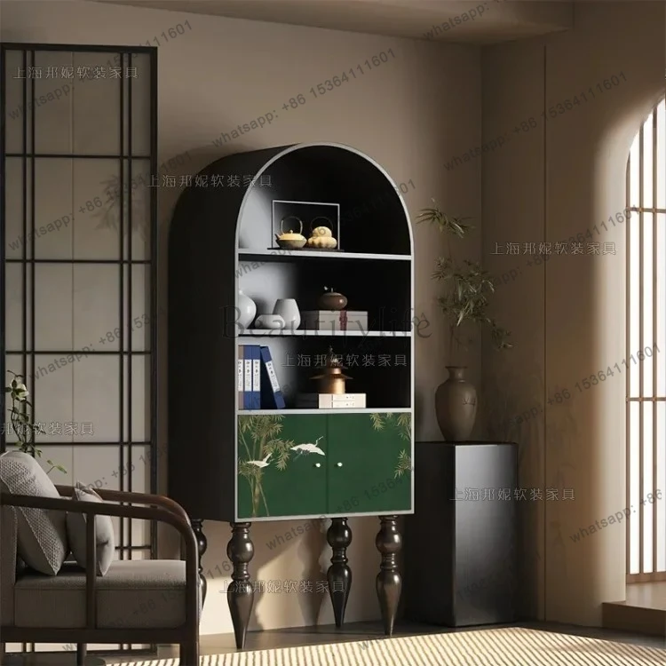 French antique solid wood bookcase American retro living room storage cabinet display cabinet rack