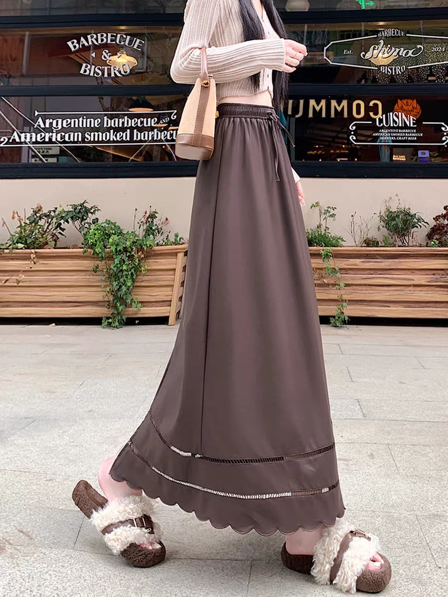 

Утягивающая коричневая юбка-карандаш из искусственной кожи, осень 202, облегающие юбки-миди с высокой талией для женщин, осенняя мода трапециевидной формы