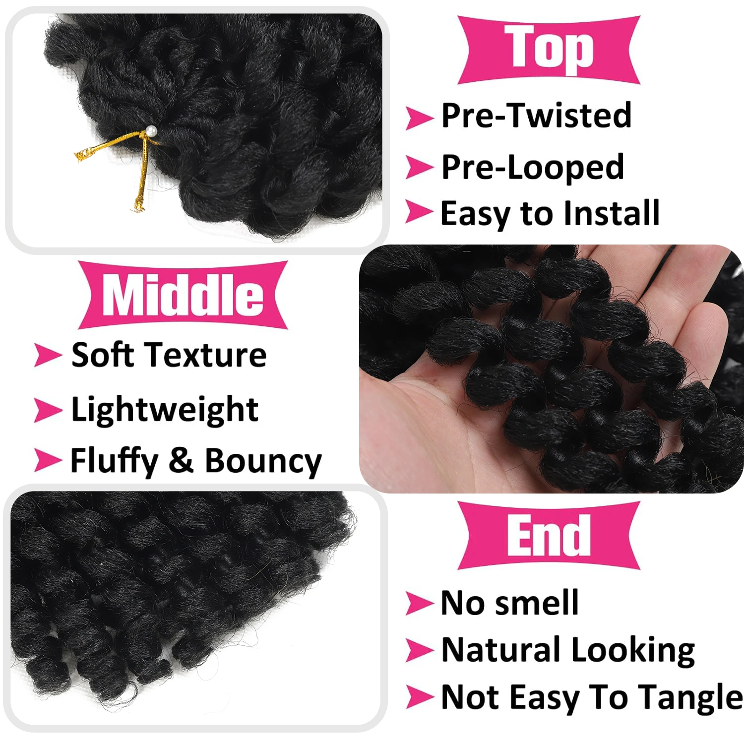 8/10/12 นิ้วจาเมกา BOUNCE ผมโครเชต์สําหรับผู้หญิงสีดําธรรมชาติ Jumpy Wand หยิกผมโครเชต์สังเคราะห์