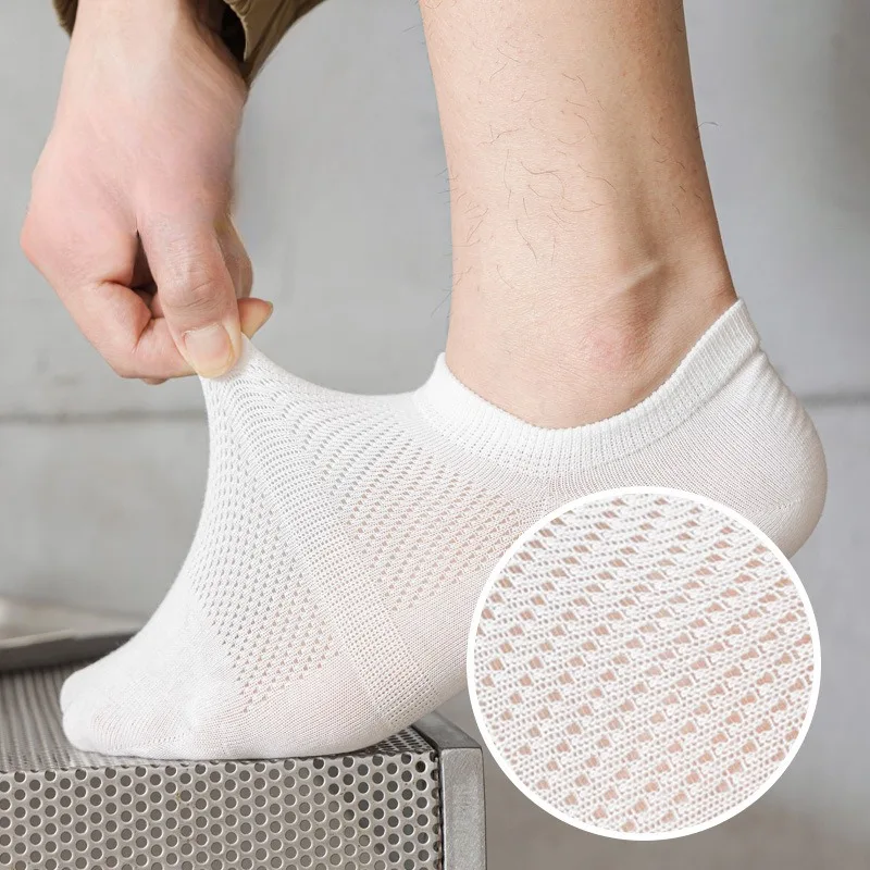 Chaussettes en maille respirante pour hommes, coton, athlétique, court, rinçage, sport, polyvalent, unisexe, décontracté, bateau, été, 5/10 paires