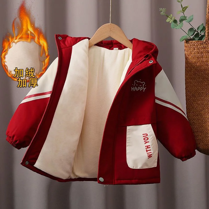 

Boys Coat Cotton Jacket Windbreak Outerwear 2025 Green Winter Autumn Thicken Warm Cotton Christmas Gift Children's Clothing