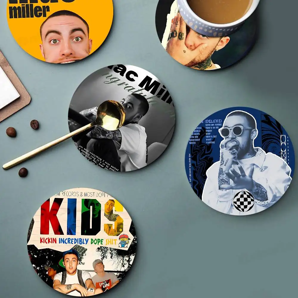 Rapper M-Mac Miller Wood Coasters Colorful Round Coaster Non-slip Heat Insulation Coffee Mats Home Accessories Kitchen