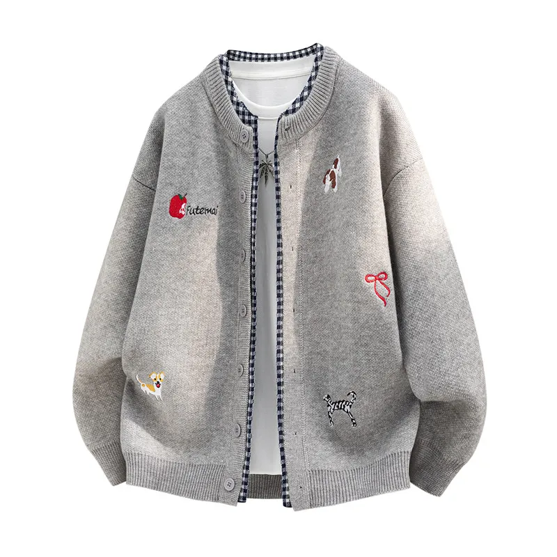 Koreanischer Trend Herren Langarm-Pulloverjacke Einreihig Mehrere Muster Stickerei Bequem Bestseller für Männer – Detail 4