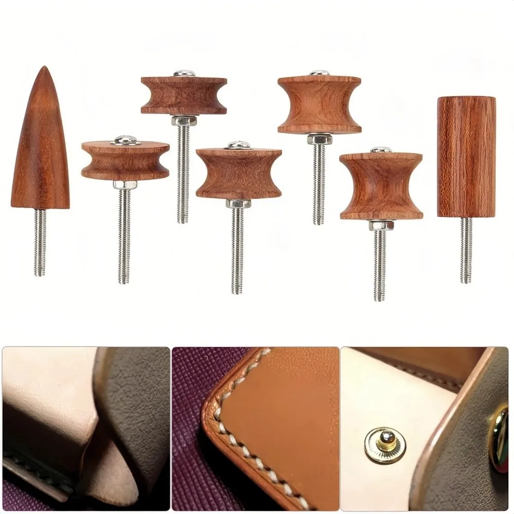 7 PCS Wood Leather Burnisher Kit Pointed Tip 3mm Hardened Steel Shaft Wooden Leather Craft Tool with Electric Polished Head
