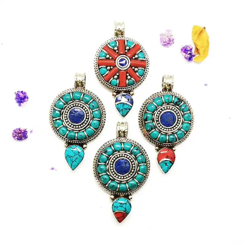 Vintage Jewelry Copper Inlaid Colorful Stone Big Arrow Pendants TBP771