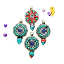 Vintage Jewelry Copper Inlaid Colorful Stone Big Arrow Pendants TBP771