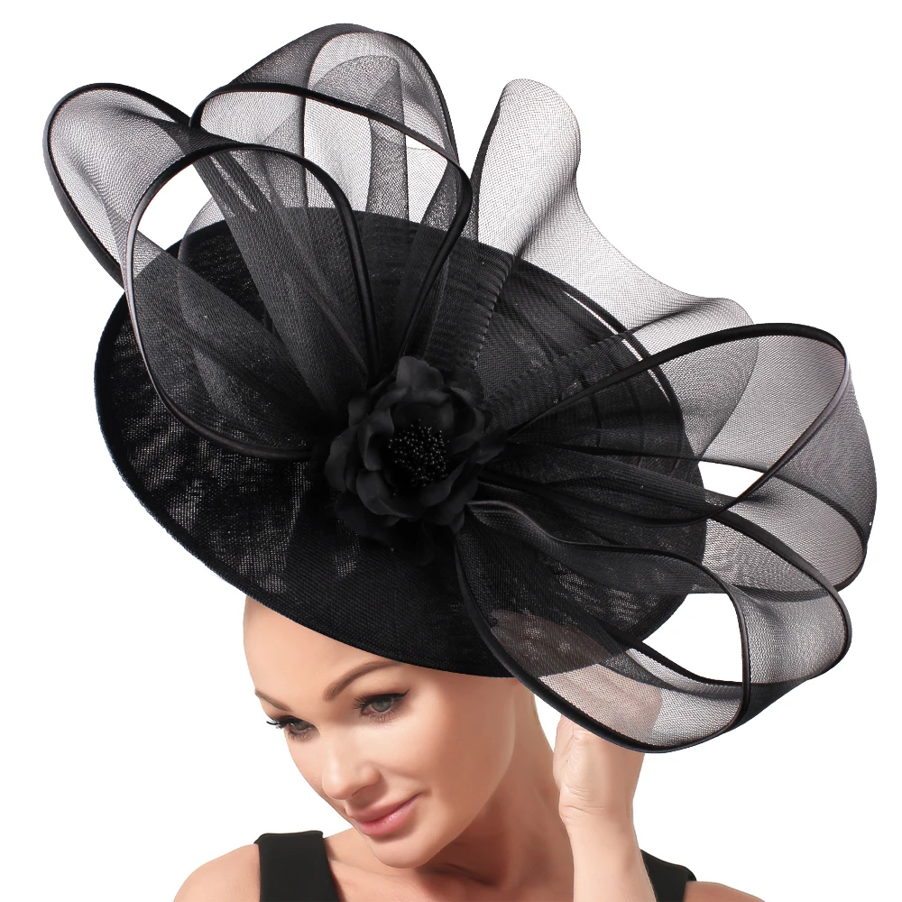 Elegant Bride Headwear Cambric Big Fascinator Hats Decorate Wedding Party Photography Cambric Hat Noble Woman Hair Accessories