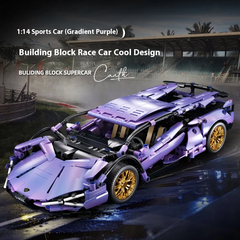

Technical Purple Racing Sport Car Model Building Block 1:14 DIY Supercar Brick Puzzle Toy Creative Vehicle Assembly for Kid Gift
