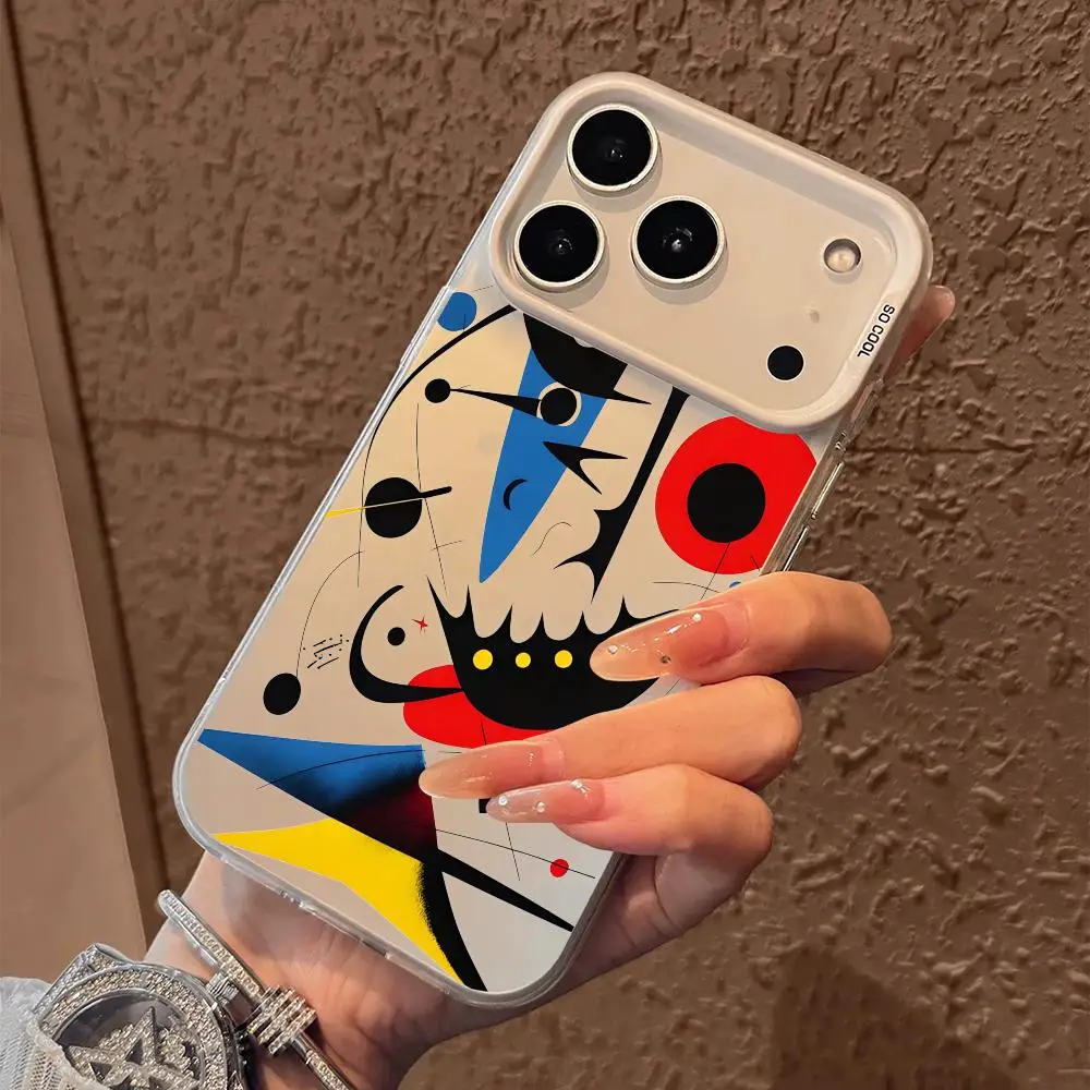 J-Joan M-Miro Art Custodia per telefono per iPhone 17 16 15 14 13 12 11 Pro Max Nero Viola Opaco Laser Metallico Aurora Funda