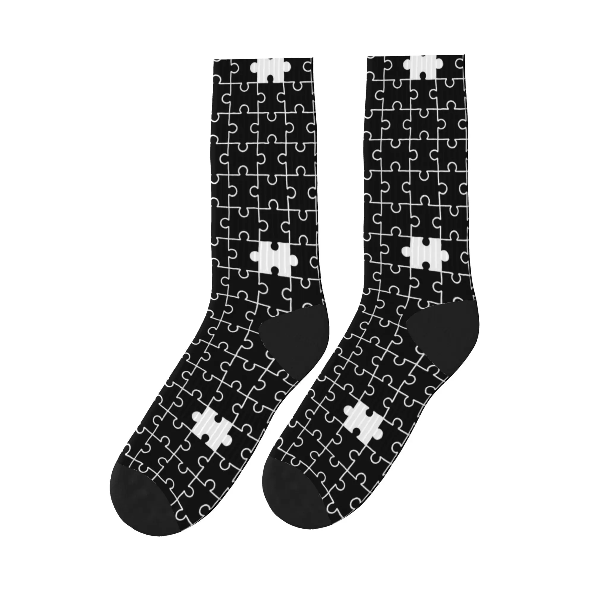 

Men Socks Minimalist Black and White Autism Puzzle Stockings Non Slip Comfortable Socks Autumn Harajuku Outdoor Sports Socks