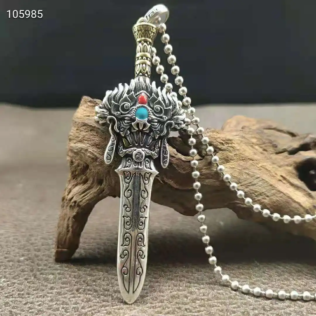 S925 Sterling Silver Puba Diamond Sword Men's Pendant with Dominant Personality and Creative Design, Unique Sweater Chain Pendan