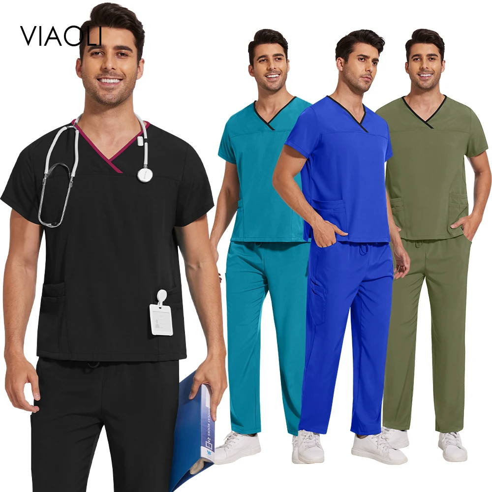 ชุดยูนิฟอร์มพยาบาลสีพื้นเรียบง่าย ชุดสครับสำหรับแพทย์ พยาบาล อุปกรณ์โรงพยาบาล ชุดผ่าตัด ชุดทำงานสำหรับสปาเสริมความงาม