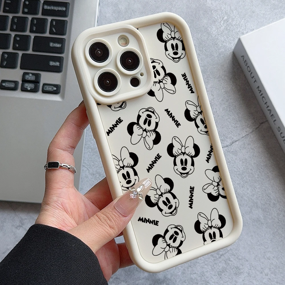 

Minnie Mickey Phone Case for iPhone 16 15 14 Plus 13 12 Mini 11 Pro Max X Xs XR 8 7 Soft TPU Ladder Lens Protection Cover