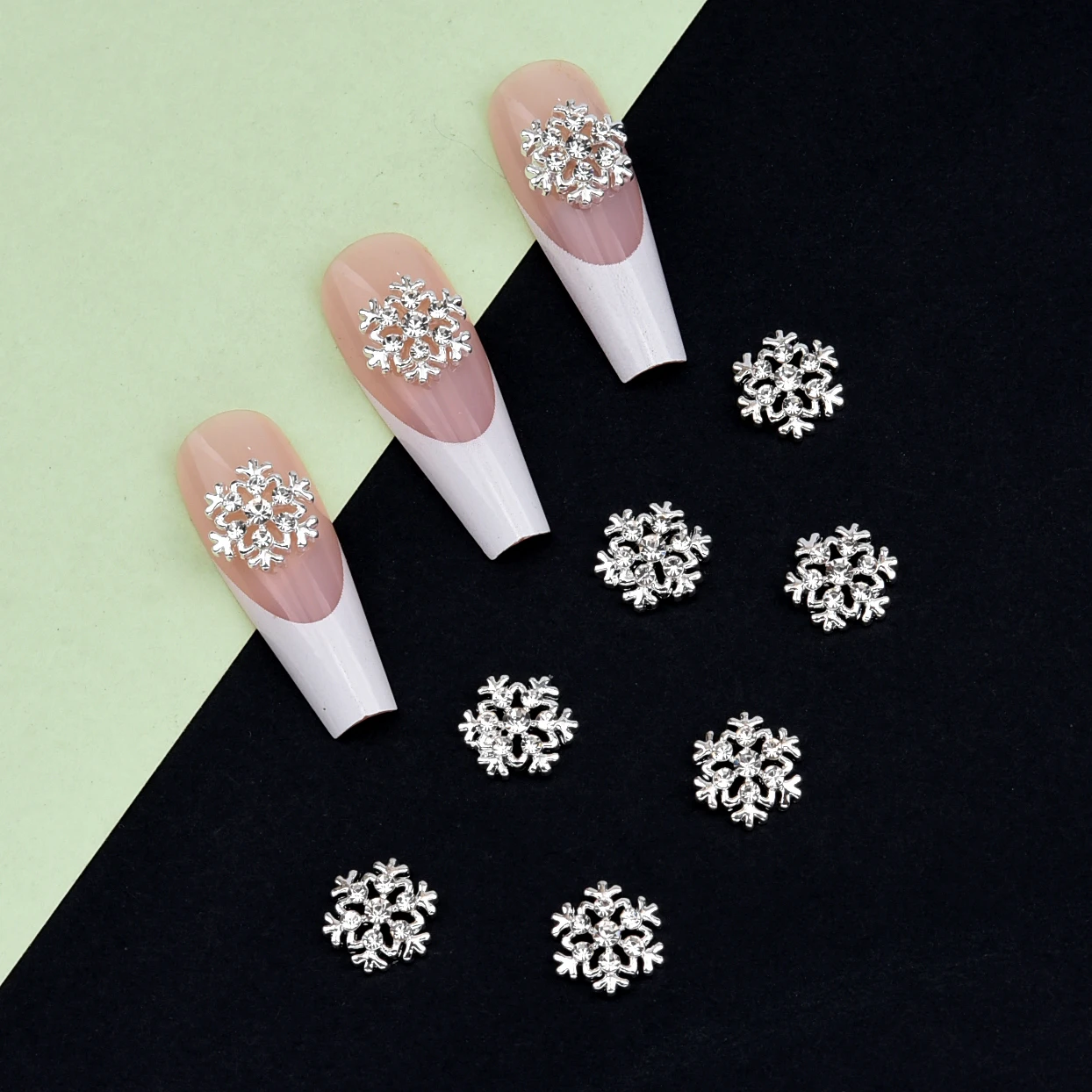 10pcs Snowflake Nail Decoration Charms Rhinestones Silver Gold Metal Studs Jewelry for Christmas Nail Art Acrylic NJ231013-1