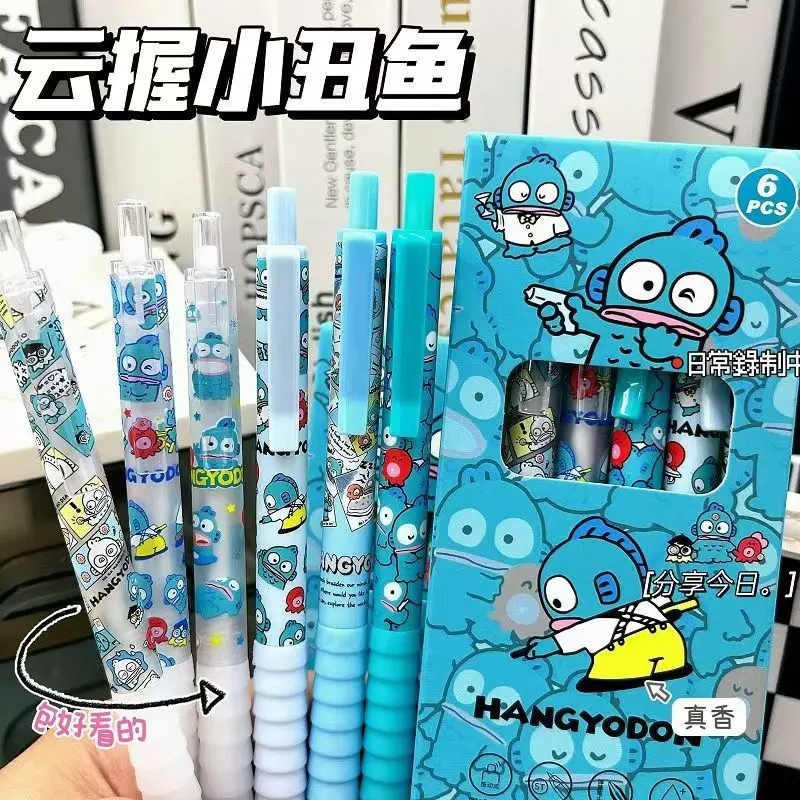 6 stks/doos Kawaii Sanrio Hangyodon Druk Gel Pen Leuke 0.5mm Zwarte Handtekening Pennen Promotionele Kantoor School Supply student Gift