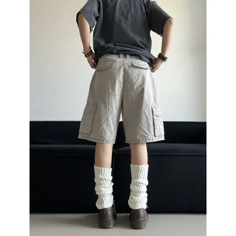 Retro American Washed Workwear Shorts Men's Women's Summer Thin Street Loose Straight Multi-Pocket Five-Part Trendy Pants