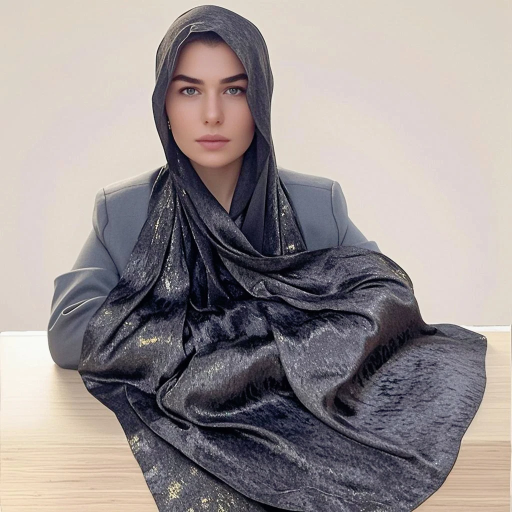 70*170CM Premium Glimmer Jacquard satén seda Hijab crepé arrugado chal transpirable ligero mujeres musulmanas turbante Ropa Africana Mujer