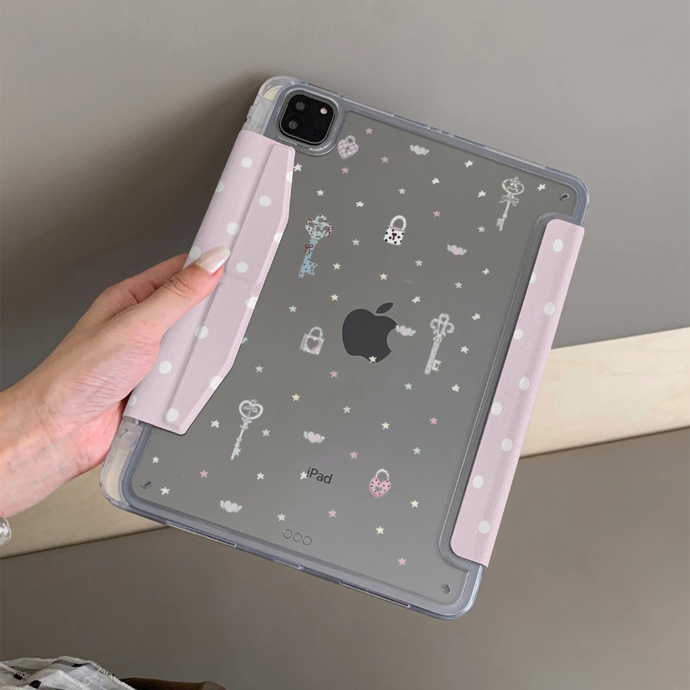 Ins Pink Polka Dot Key Tablet Case For iPad Pro 11 12.9 13 M2 M4 M3 M5 Shell 8.3 9.7 10.2 5/6/7/8/9/10/11th Air 3 4 5 6 7 Cover