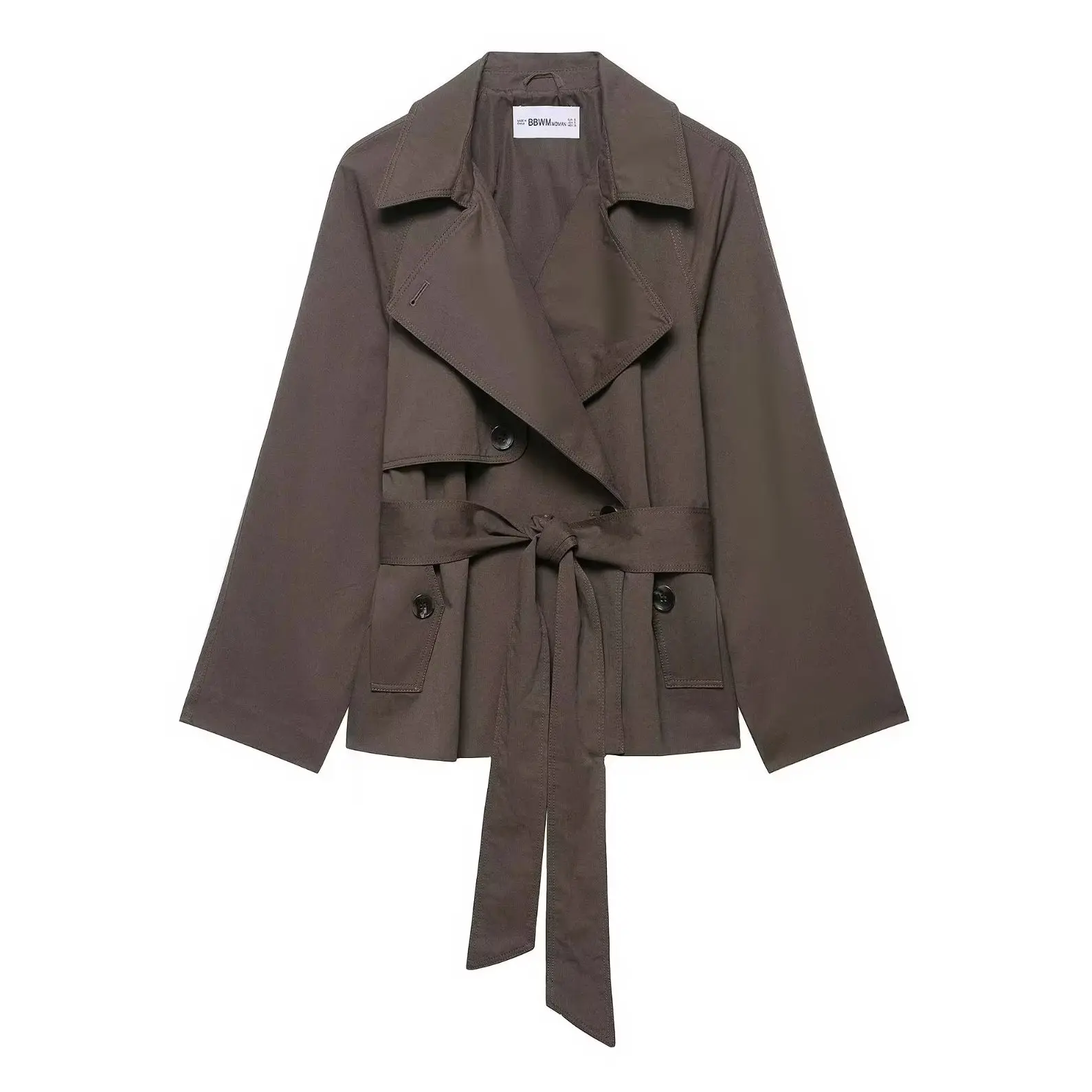 

KONDALA 2025 Autumn England Women Solid Windbreak Loose Single Breasted Short Fashion Sashes Folds Streetwear Casual Wind Coat