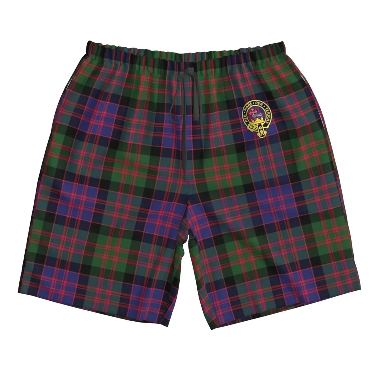 

The McDonald And MacDonald Clan Tartan With Badge By Faelee Trunks Beach Board Shorts Casual Quick Dry Swimming Summer Men Pants