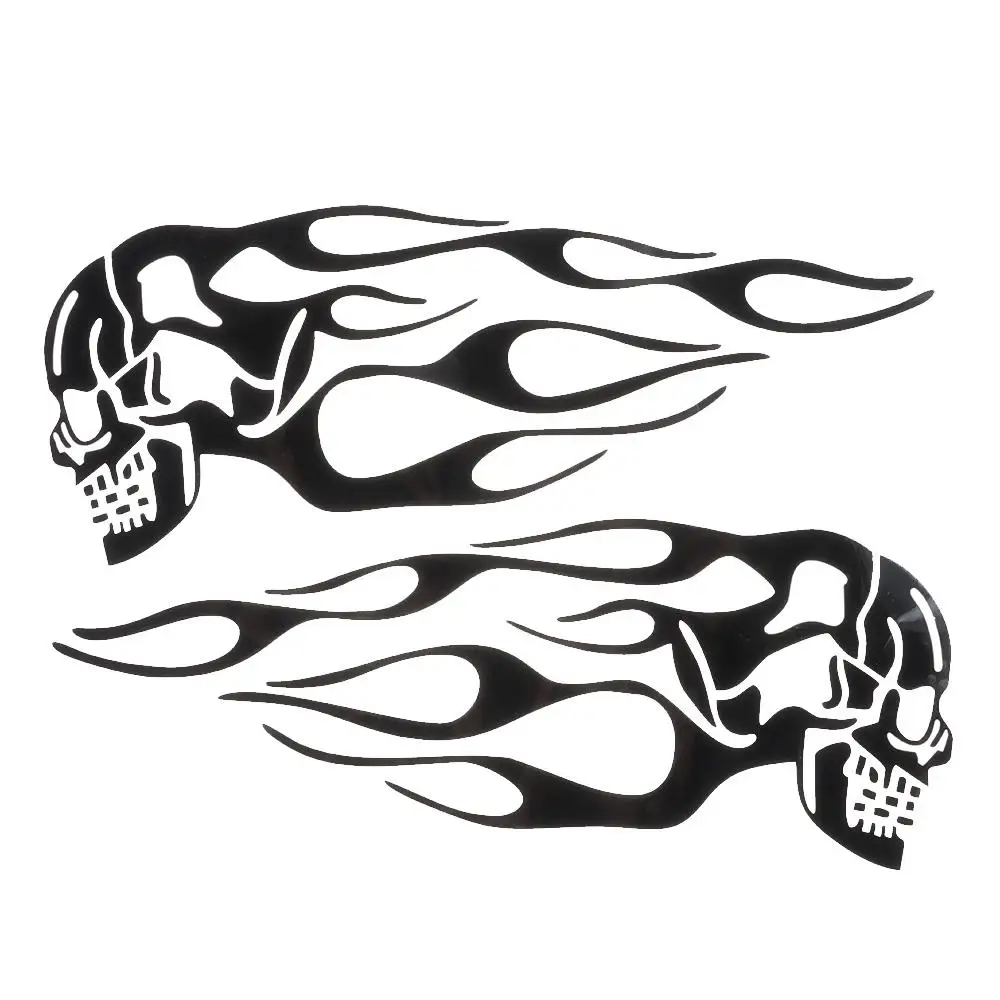 2pcs Skull Flame Shape Skull Flame Stickers Pet Black Racing Sports Flame Stripe Decal 25*10CM Scary Horror Decals