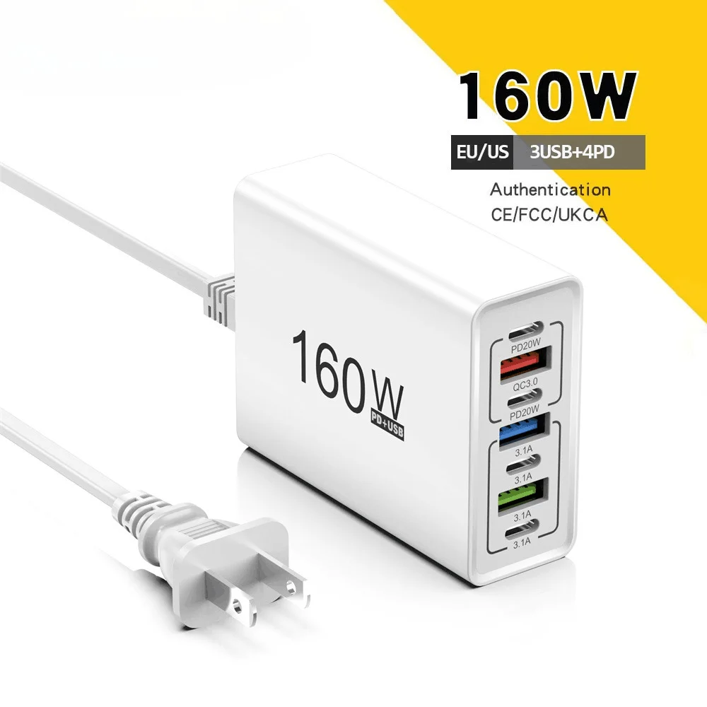 160 واط USB C شاحن متعدد المنافذ شحن سريع الاتحاد الأوروبي/الولايات المتحدة التوصيل السفر الجدار مهايئ شاحن PD نوع C شحن سريع شاحن محول الطاقة #1