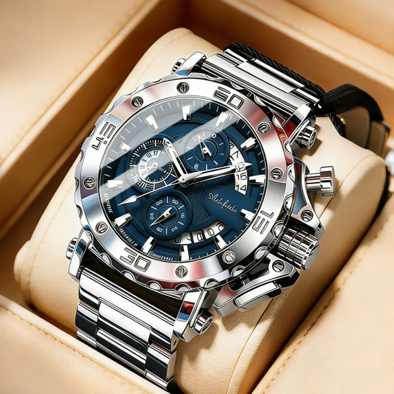 Luxury Business Men's Watch Chronograph Luminous 3ATM Waterproof Stainless Steel Quartz Wristwatch Gentlemen Relogio Masculine