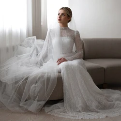 Eightree 2024 White A-Line Wedding Dresses High Neck Long Sleeve Wedding Gowns Boho Beach Bridal Prom Dress bestidos de novia