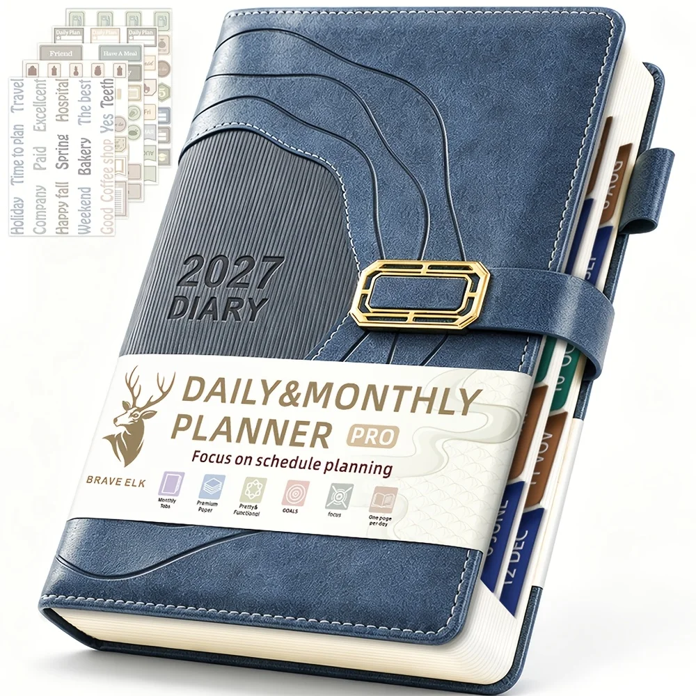 2027 A5 Hardcover Daily Planner 400 Pag Jan Dec 2027 Daily Monthly  Magnetic Closure 5 Planner Stickers Home Daily Schedule