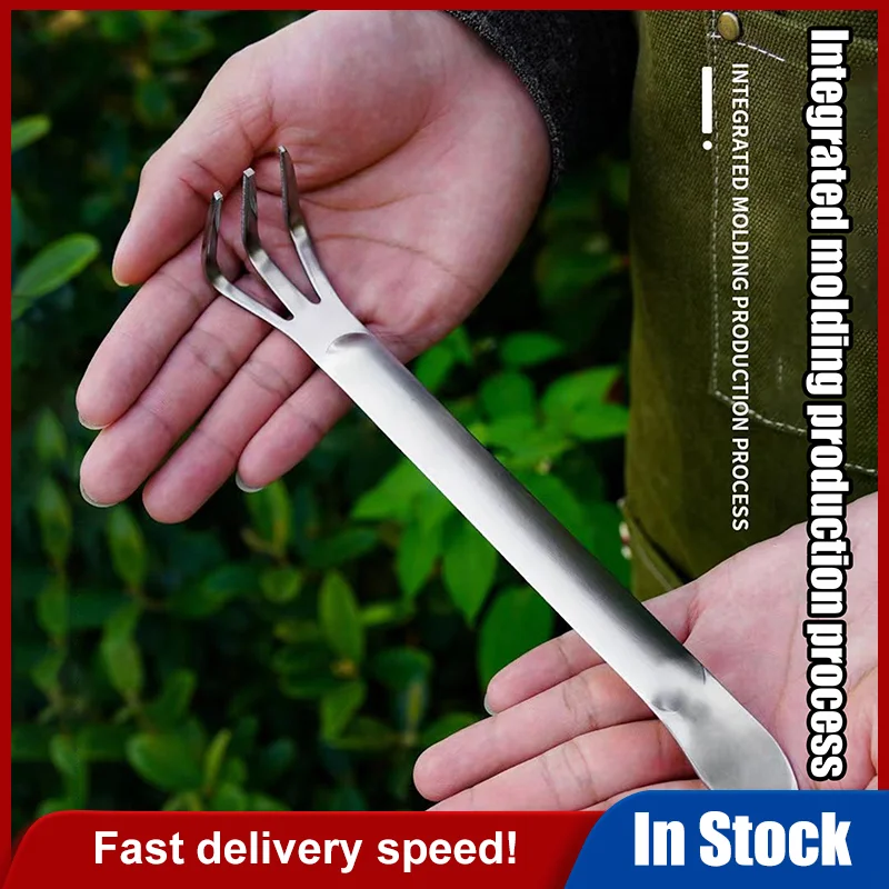 Râteau à racines en acier inoxydable, bonsaï, plantes en pot, outil desserré du sol à 3 broches, râteau portable antirouille, outil de jardinage domestique, 1 pièce