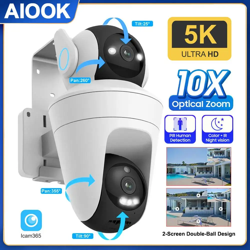 

AIOOK Waterproof HD 10MP 5K WIFI Camera 10X ZOOM IP CCTV Full Color Night Vision Two Way Intercom Motion Outdoor Camera