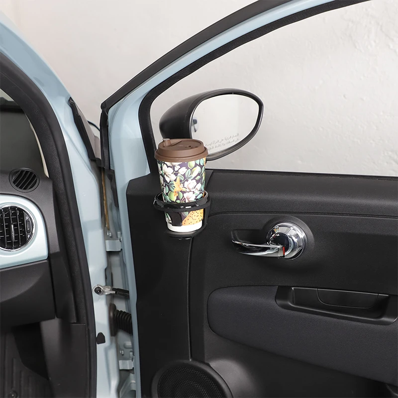 For Fiat 500 2010-2025+Carbon steel black car interior door panel upper edge water cup holder  interior modification accessories