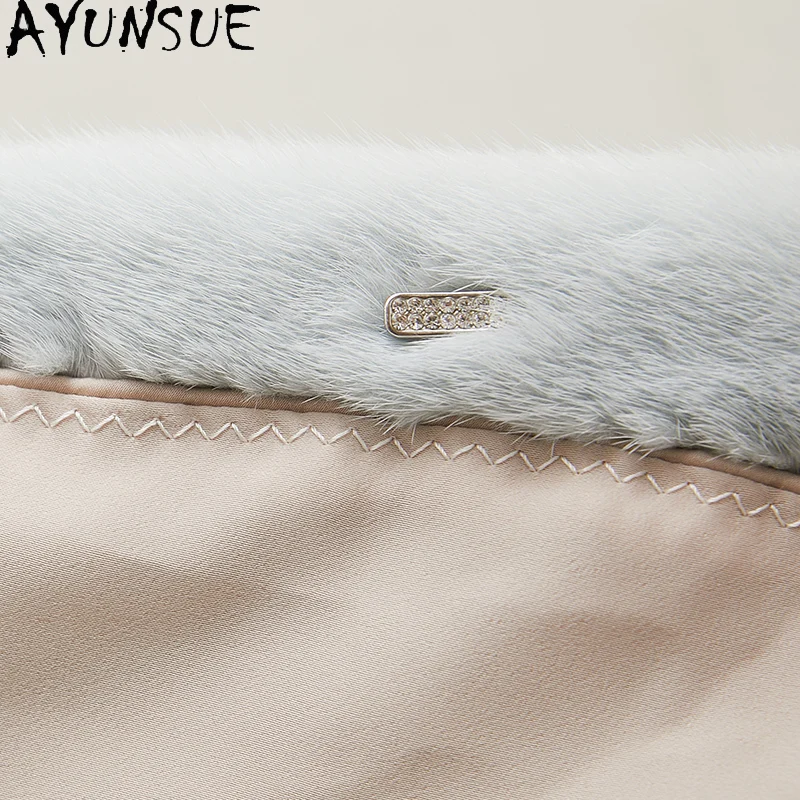 AYUNSUE 천연 밍크 모피 코트 여성용 럭셔리 리얼 퍼 자켓 전체 여성용 밍크 코트 겨울 의류 패션 여성용 코트