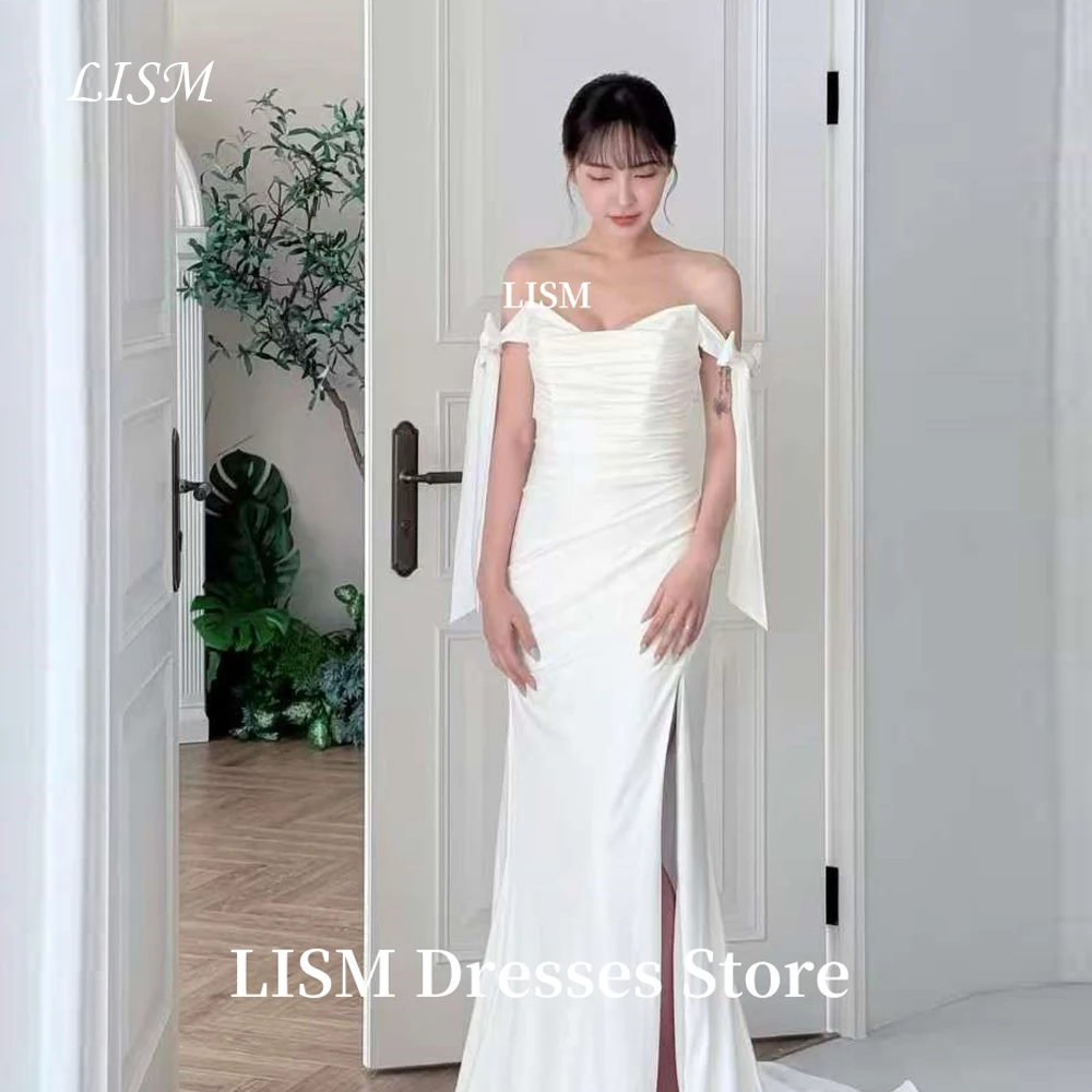 

LISM Elegant Off Shoulder Mermaid Wedding Dresses Side Split Korea Photo shoot Soft Satin Bridal Gowns Corset Customized 2025