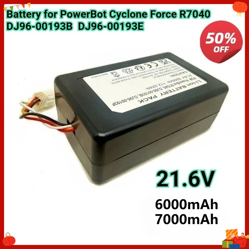 Robot Vacuum Cleaner Battery 21.6V 5000-7000mAh for Samsung PowerBot Cyclone Force R7040 DJ96-00193B DJ96-00193E R1AM7010UW /AA
