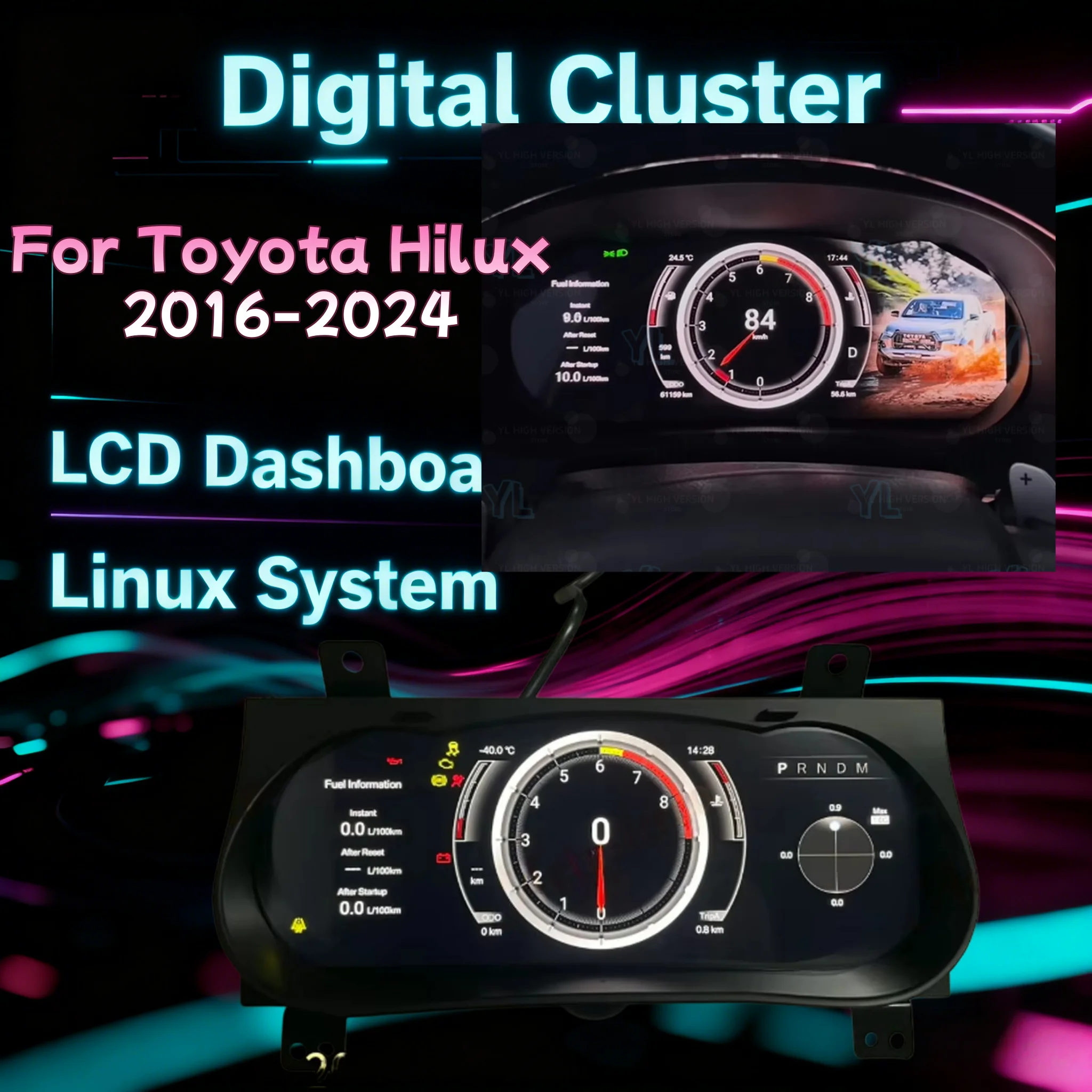

12,3-дюймовый цифровой LCD-дисплей для автомобиля Toyota Hilux 2016-2024, виртуальная приборная панель, экран для измерения скорости, цифровой тахометр.
